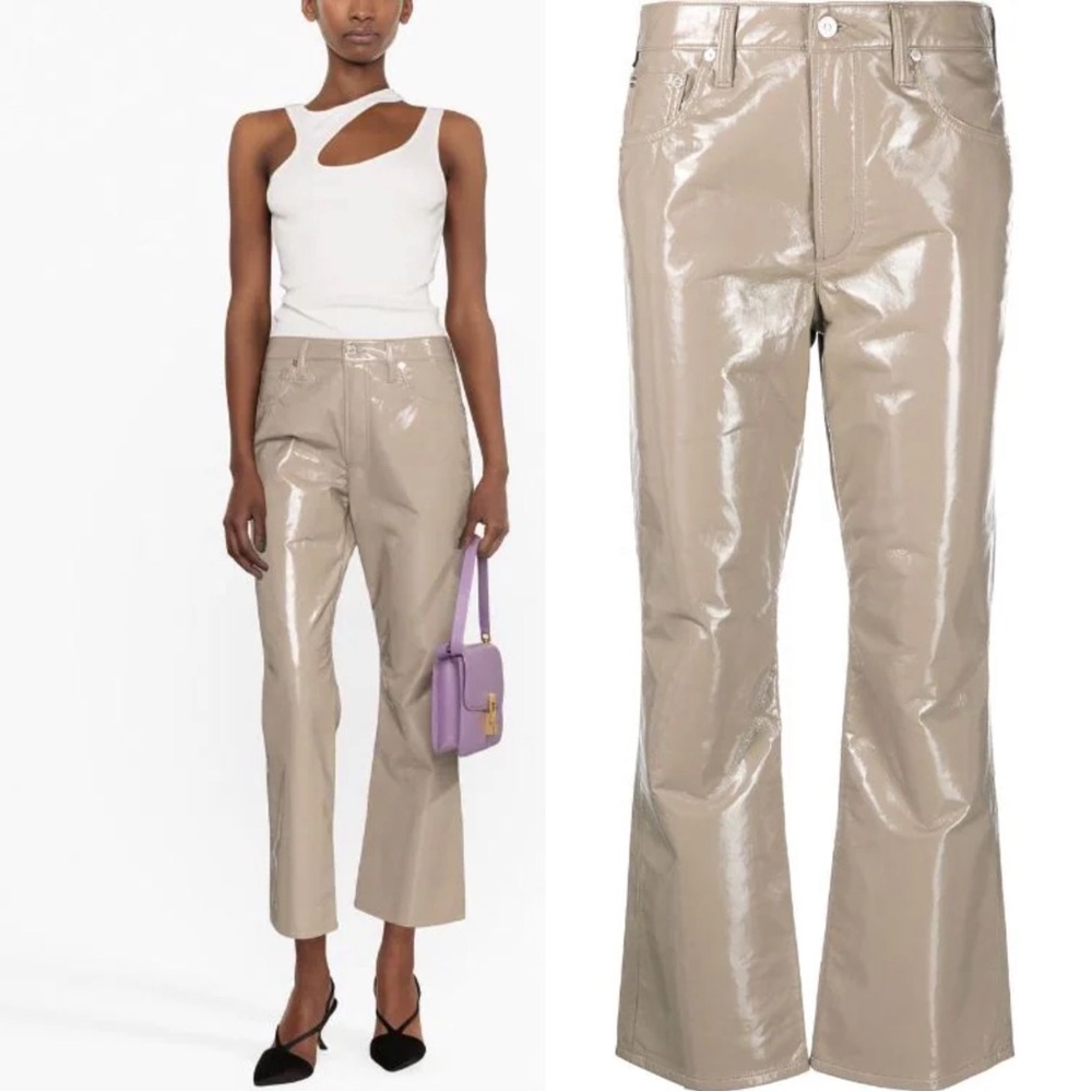 Citizens of Humanity Isola Cropped Boot Recycled Leather Pants Cashew Patent